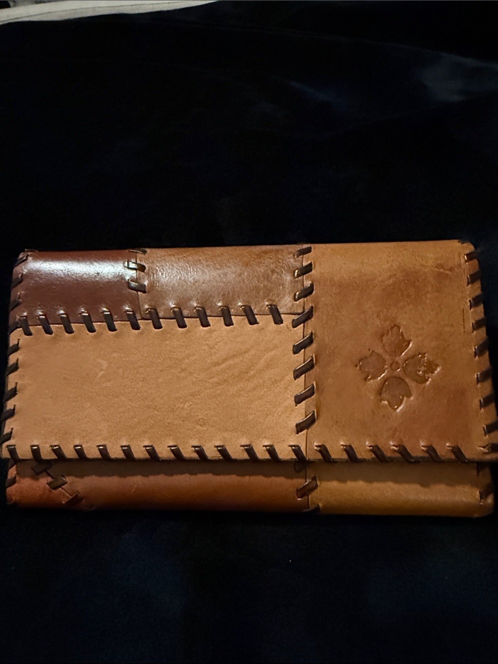 Handcrafted Brown Patchwork Leather Wallet Clutch